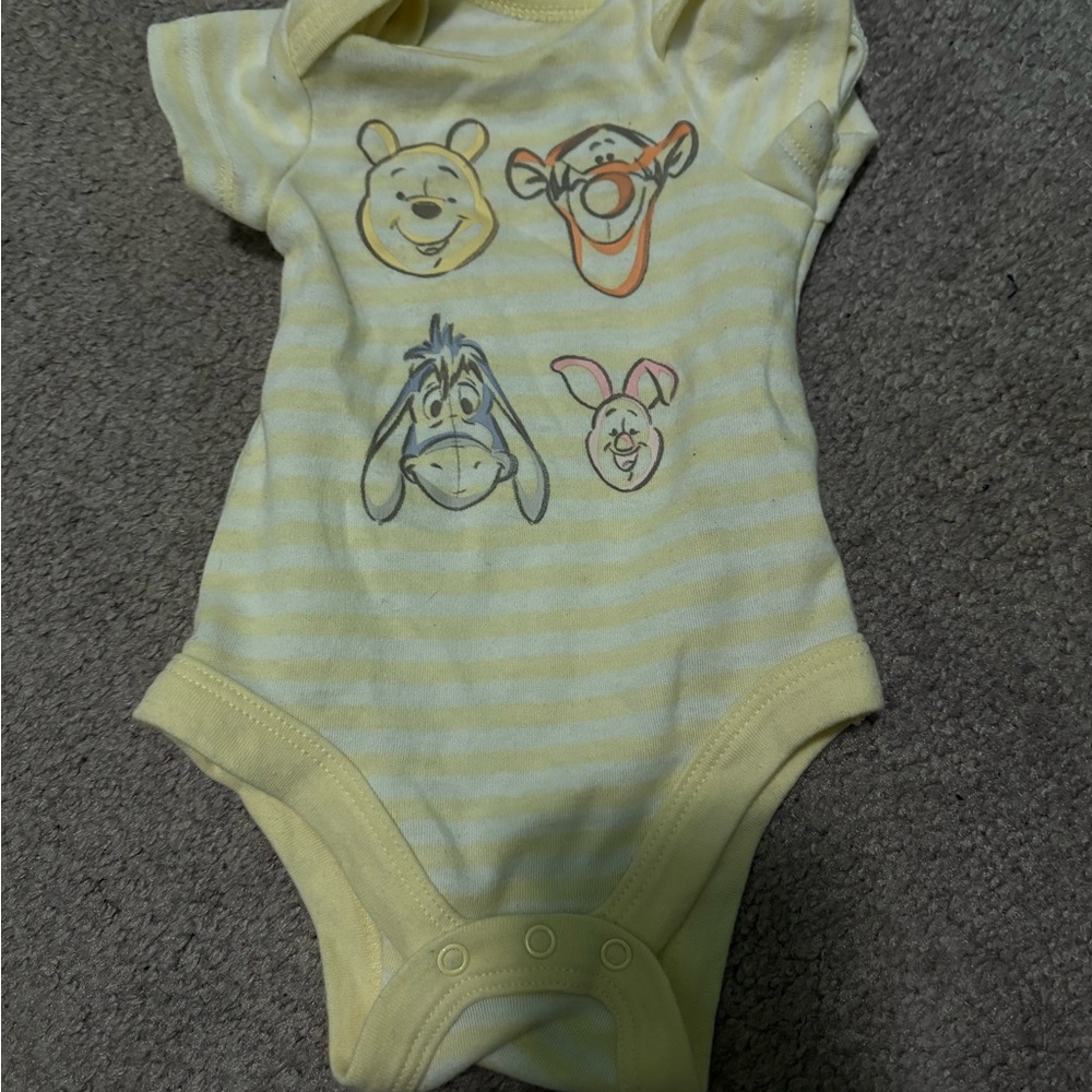 Disney Baby Yellow Striped Bodysuit with Characters
